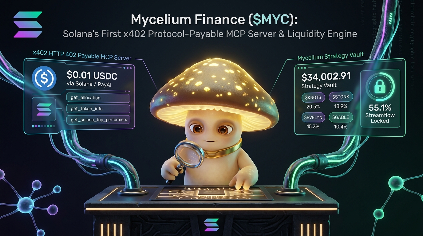 Mycelium Finance ($MYC) x402 HTTP 402 Payable MCP Server and $34,002.91 Solana Strategy Vault Architecture